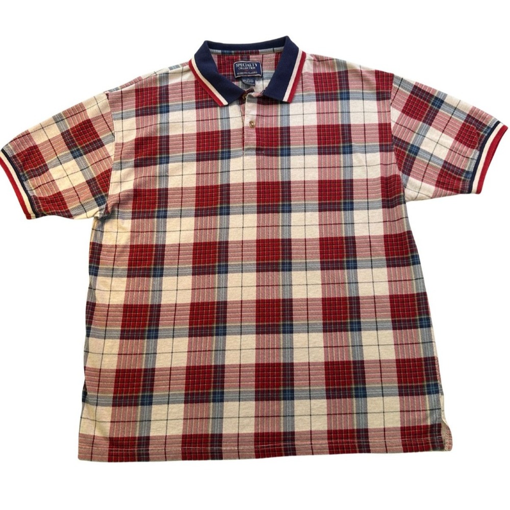 Specialty Collection Men's Shirt Large Red White‎ and Blue Plaid Golf VTG 90s